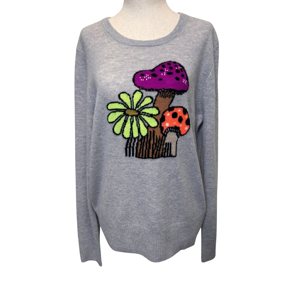 Lisa Todd Good Trip Sweater L Heather Gray Mushroom Cashmere Wool Hippie Whimsy